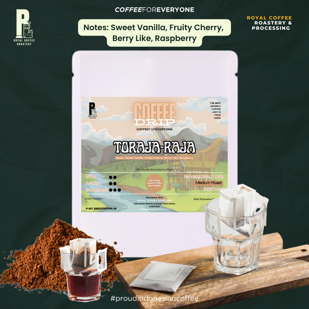 

Drip Bag Kopi Arabika Toraja-Raja Kopi Instan Kopi Bubuk Royal Coffee Roastery