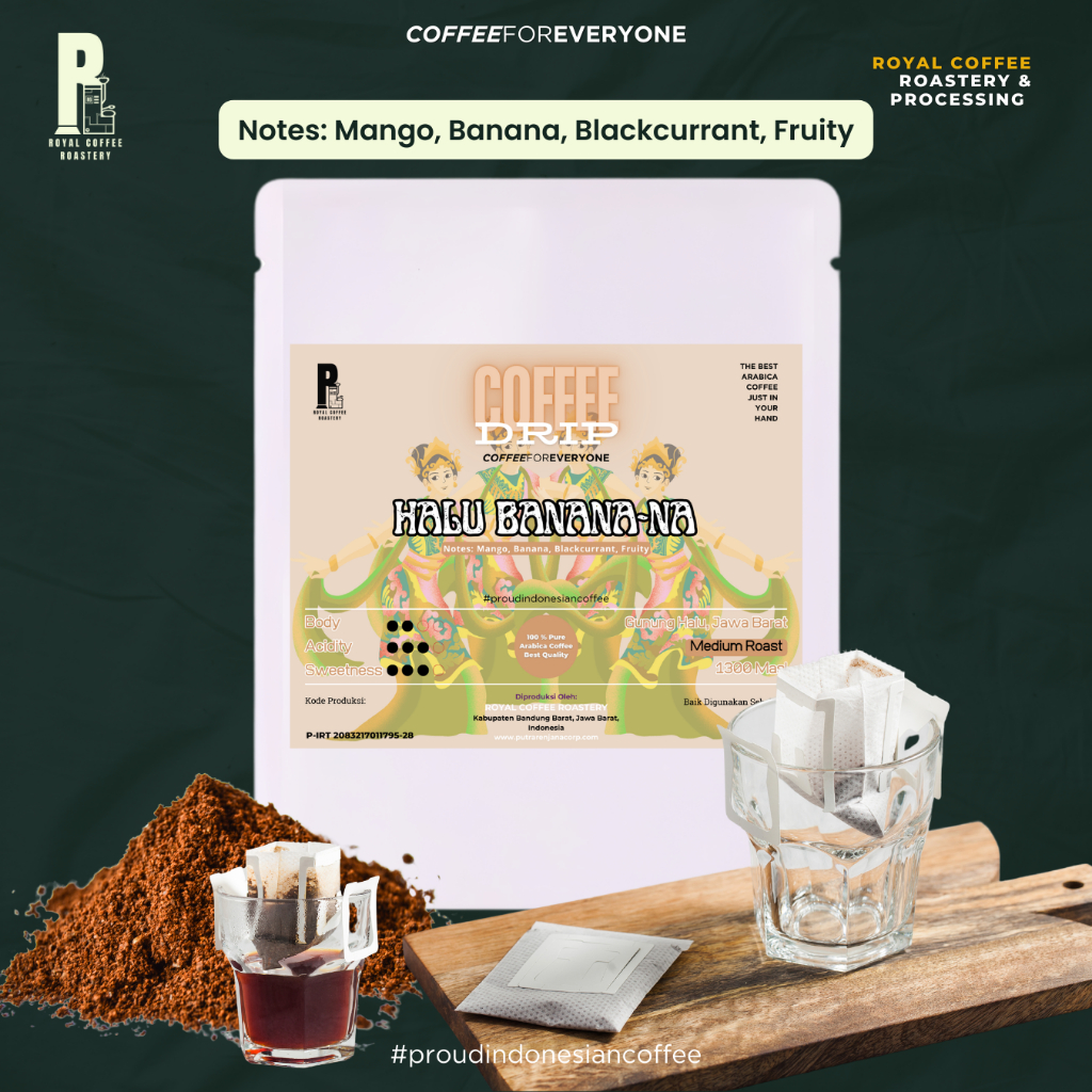 

Drip Bag Kopi Specialty Arabika Halu Banana-Na Kopi Instan Kopi Gunung Halu Royal Coffee Roastery