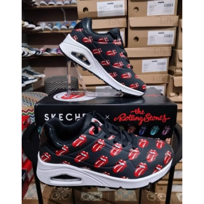 Sepatu Skechers STREET UNO-SAY IT LOUD X ROLLING STONE Women's - Black/Red [177964/BKRD]