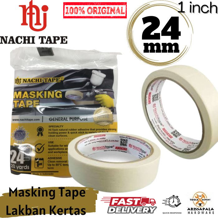 

NACHI Lakban Kertas Masking Tape 24 mm Isolasi Kertas 24mm 20 yard solasi Nachi Tape Original