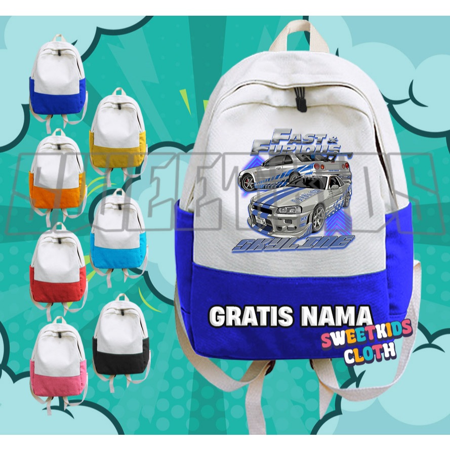 Tas Anak Fast And Furious Skyline GTR / Tas Anak Fast And Furious GTR Skyline Gratis Nama