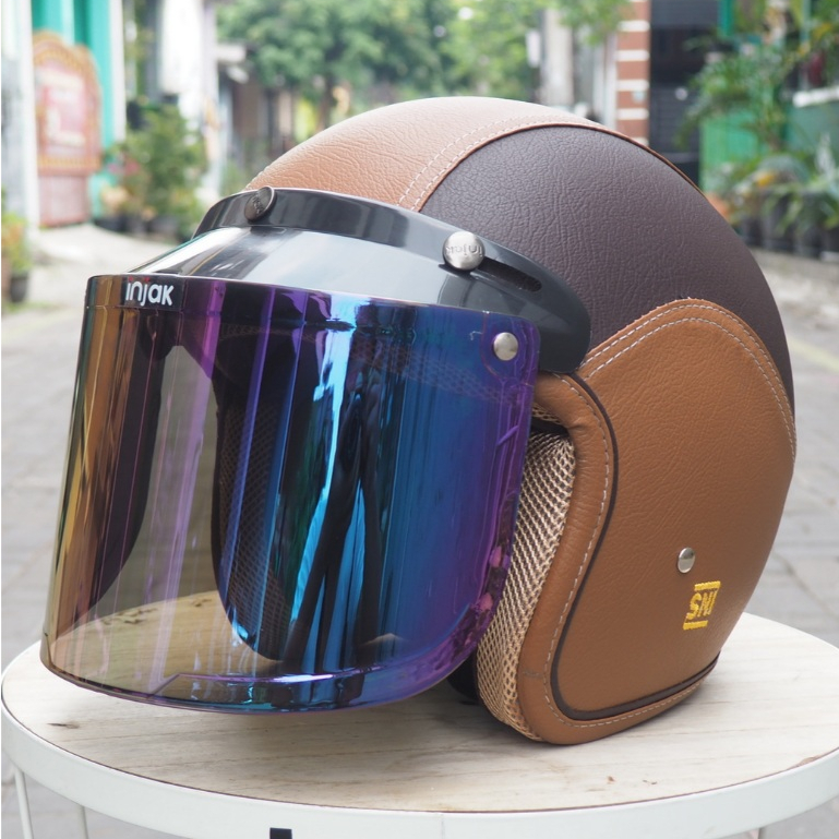 HELM BOGO KULIT CLASSIC RETRO SNI  WARNA COKLAT MUDATUA