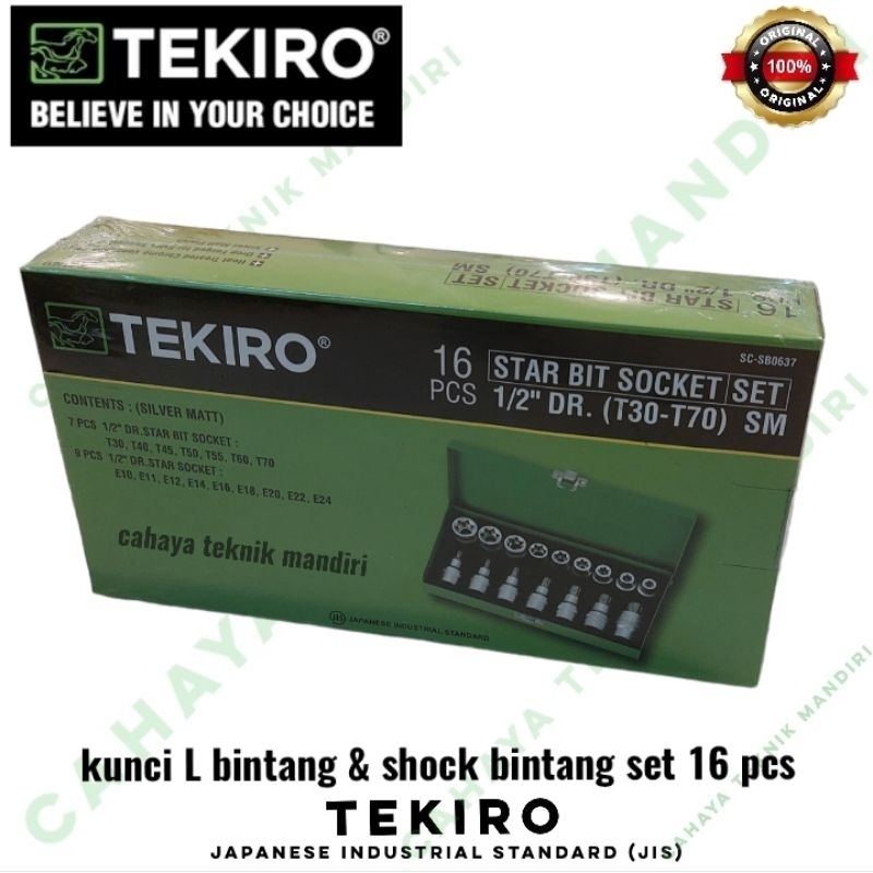 Mata kunci sok bintang set 16 pcs 1/2 inch Dr TEKIRO box besi / starbit socket set