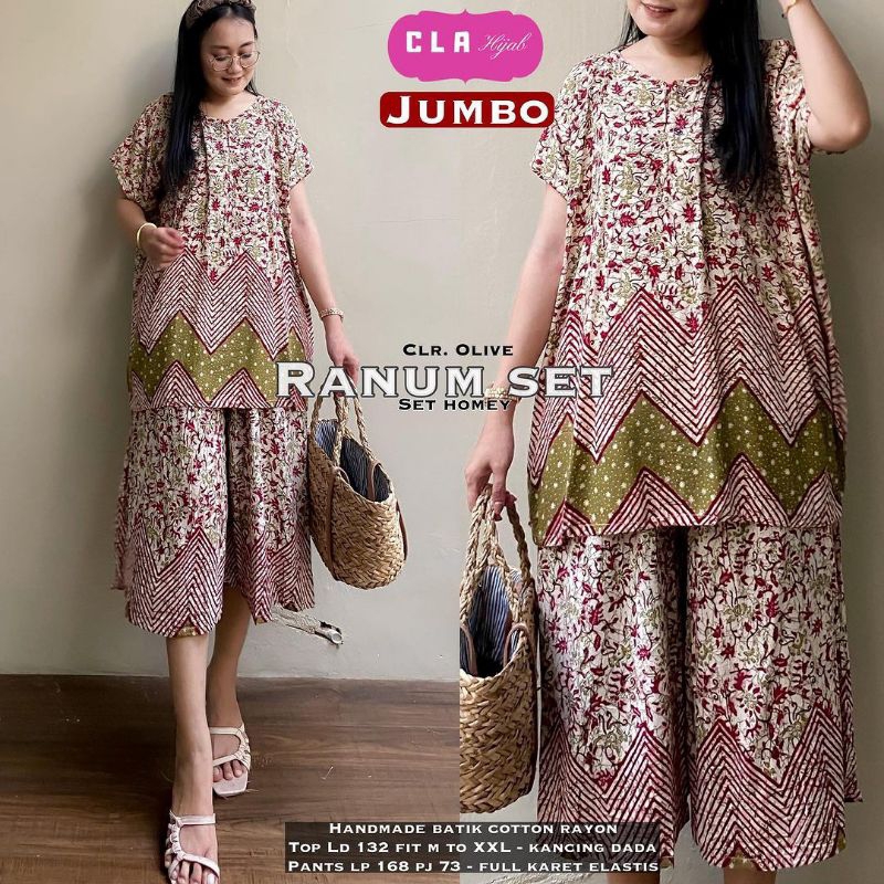 Ranum Set Homey Jumbo Setelan Kulot Pendek Jumbo Kekinian / Setelan Jumbo Kekinian Rayon Halus Berna