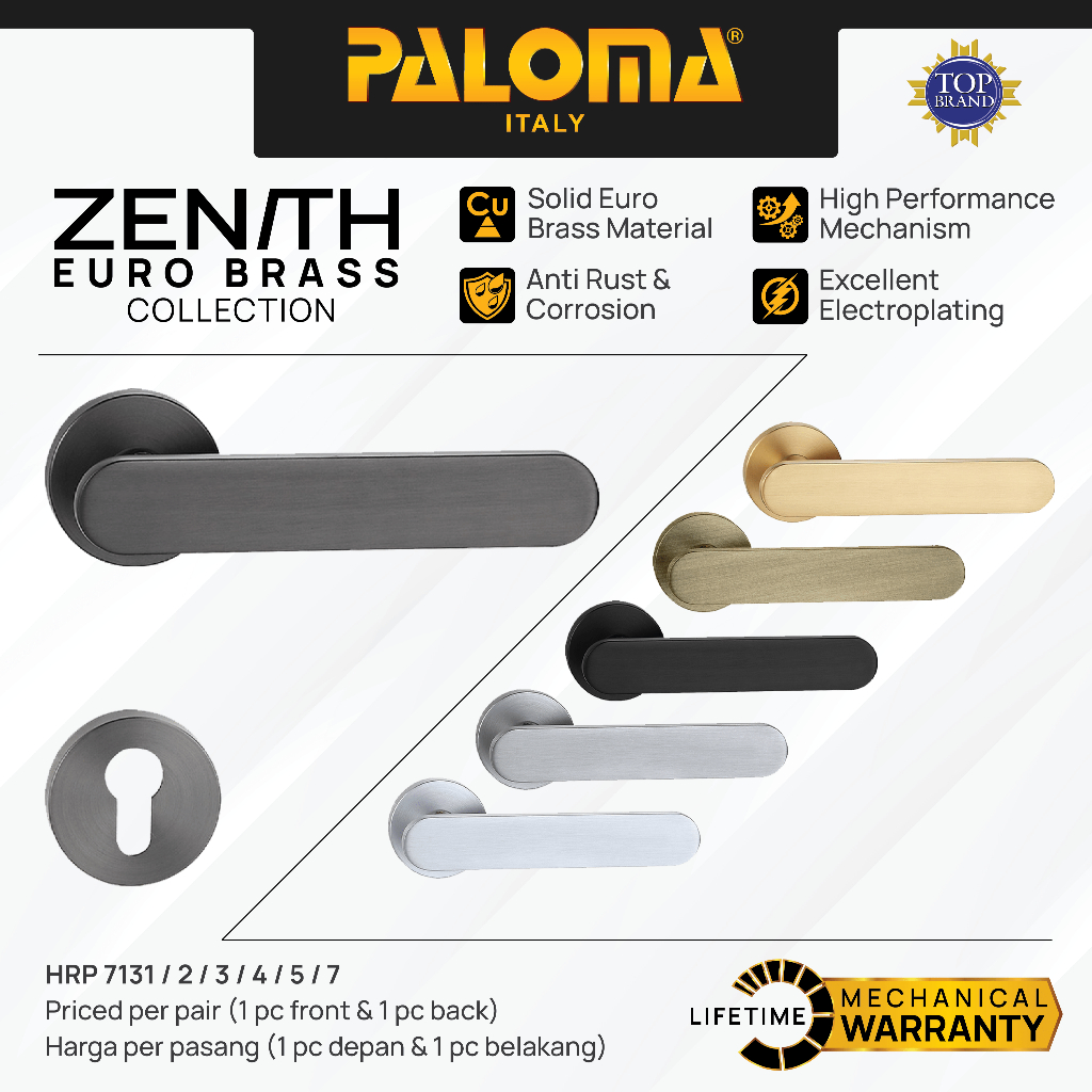 PALOMA Gagang Pintu Door Handle Roses Lever Euro Brass Kuningan Zenith Salzburg Emas Gold Hitam Blac
