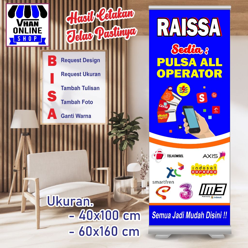 Custom Banner Spanduk MMT Usaha Konter Pulsa Bagus Keren
