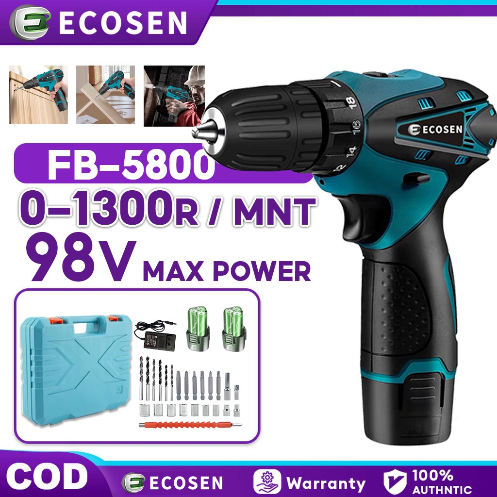 ECOSEN Mesin Bor Baterai Tangan 98V Bor Listrik Bor cas Bor mini Bor portable Bor Portable Obeng lis