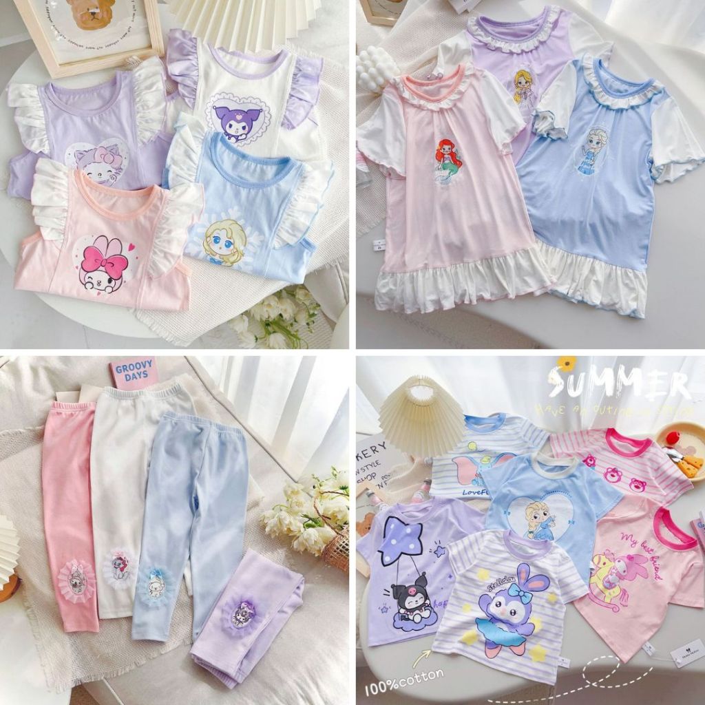Dress Kaos Atasan Anak Model Theresia Ruffle Elsa Ariel Tangled Kuromi Cinnamoroll Korean Style Misa
