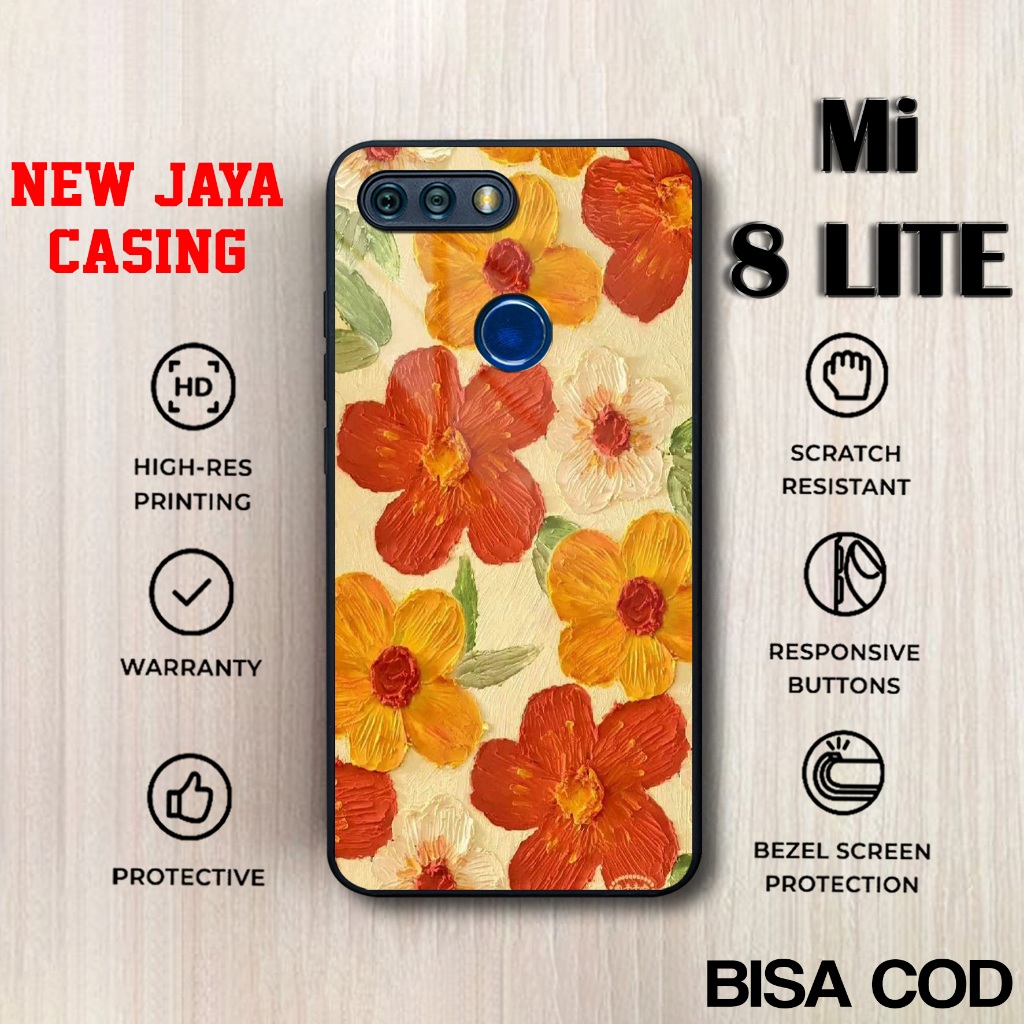 Case Mi 8 Lite Softcase Glossy Bunga Lucu Casing Mi 8 Lite Hardcase Glossy Kesing Mi Terlaris Case T