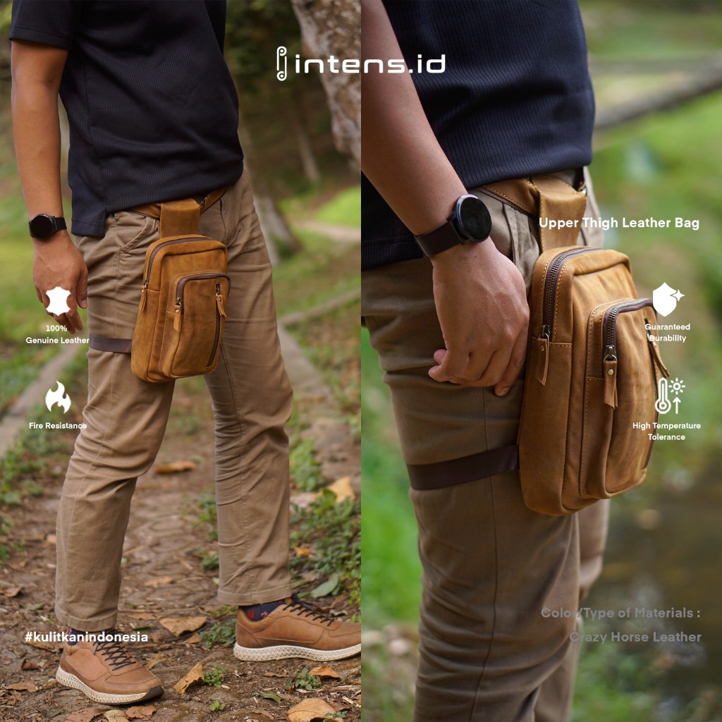Tas Pinggang Paha Kulit Asli Crazy Horse Multifungsi