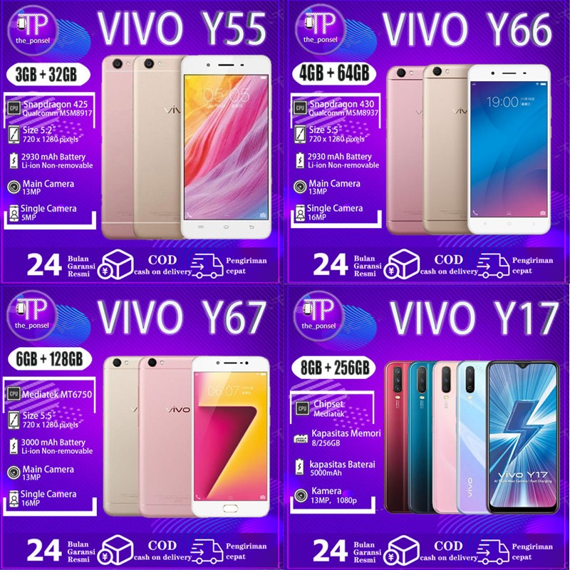 【the_ponsel】hp vivo Y55 3/32GB 4G vivo Y67 RAM 6/128GB 4G vivo Y66 4+64GB vivo Y17 RAM 8/256 GB  And