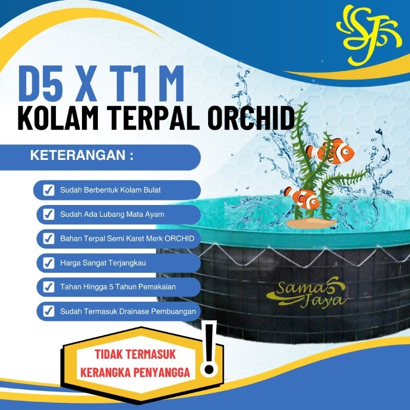 Kolam Terpal D5 x T1m Kolam Ikan Bundar Bahan Terpal Semi Karet ORCHID