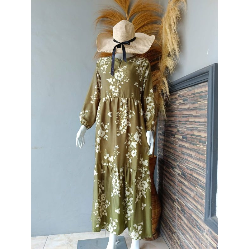 Gamis rampel motif/gamis rayon premium/gamis bunga/gamis nadira