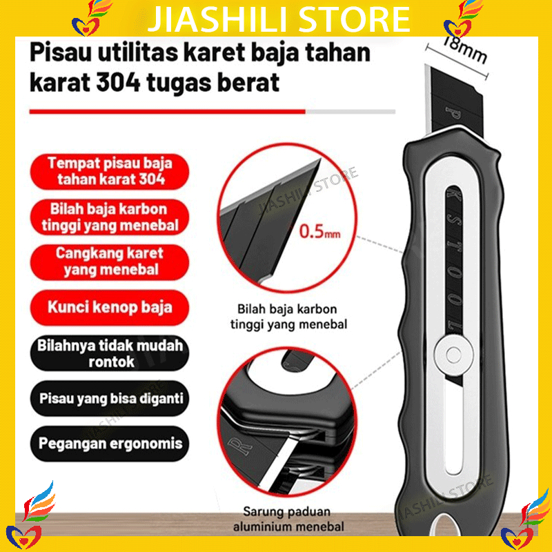 

【COD】24 hours delivery 6in1 Pisau Cutter 18mm multifungsi Cutter pisau baja besar Cutter Pisau Pemotong Kertas