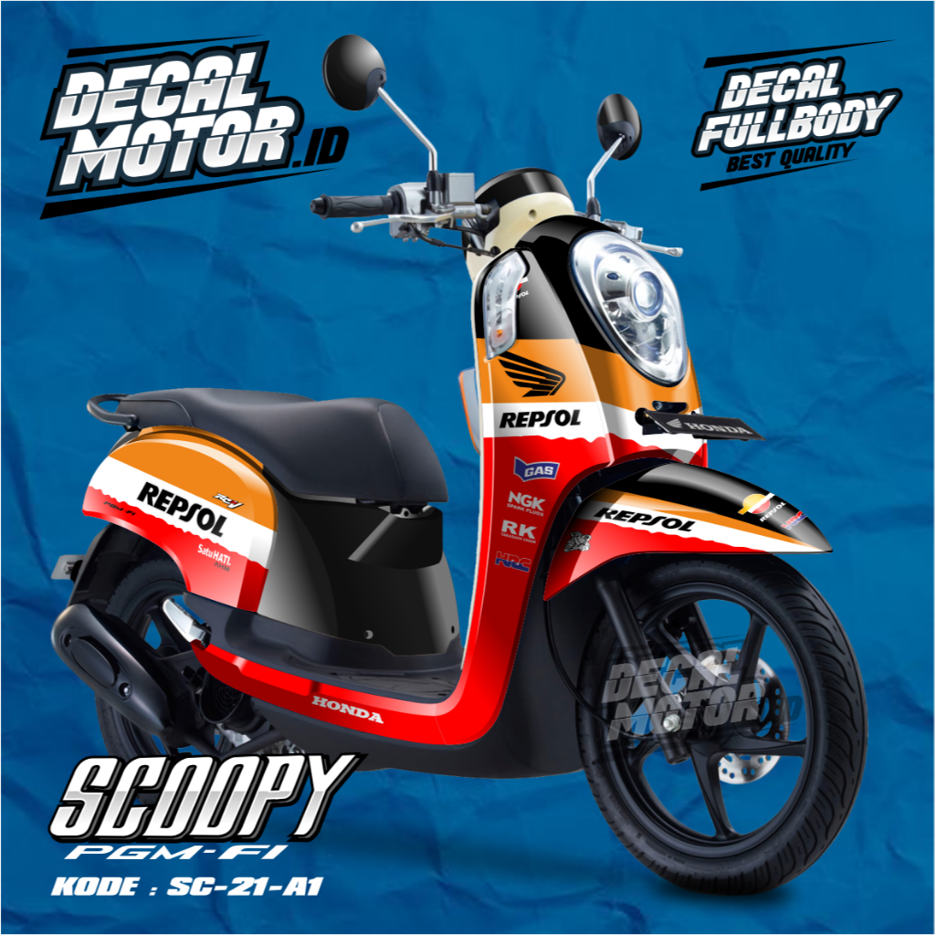 Decal Scoopy Stiker  FullBody - Dekal Stiker Scoopy PGM FI 2014-2017 - Aksesoris Motor Variasi Honda