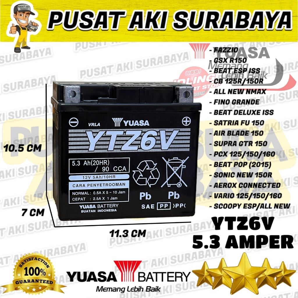 GENGSILEGI89 - AKI MOTOR YUASA YTZ6V ACCU KERING SATRIA FU INJEKSI SATRIA 150 GTZ6V GTZ7S MTZ6S