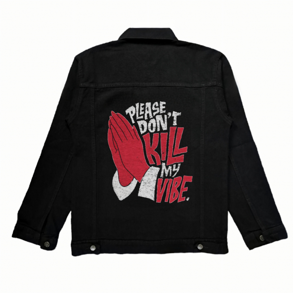 Jaket Jeans Denim Pria - Hitam Sablon Plastisol