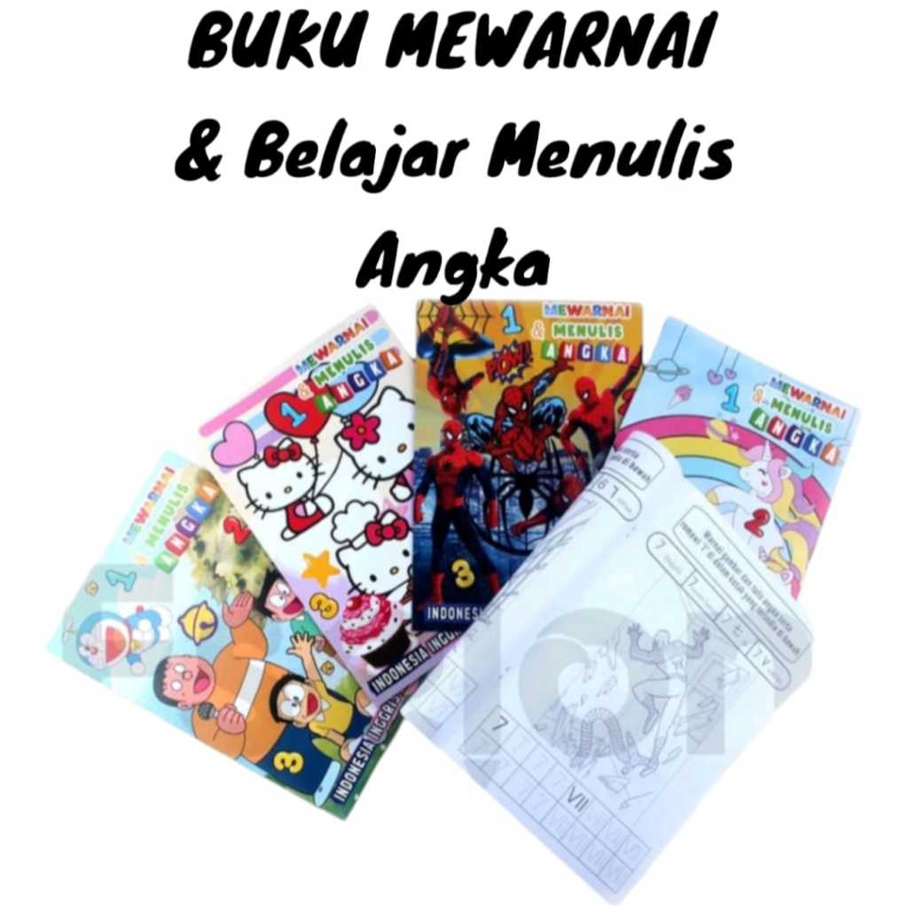 

Buku Mewarnai & Belajar Menulis Angka Anak Cowok Cewek TK Paud SD Karakter Kartun Lucu Isi 6Lembar / Buku Edukasi Anak Motif Mewarnai & Menulis Uk Folio