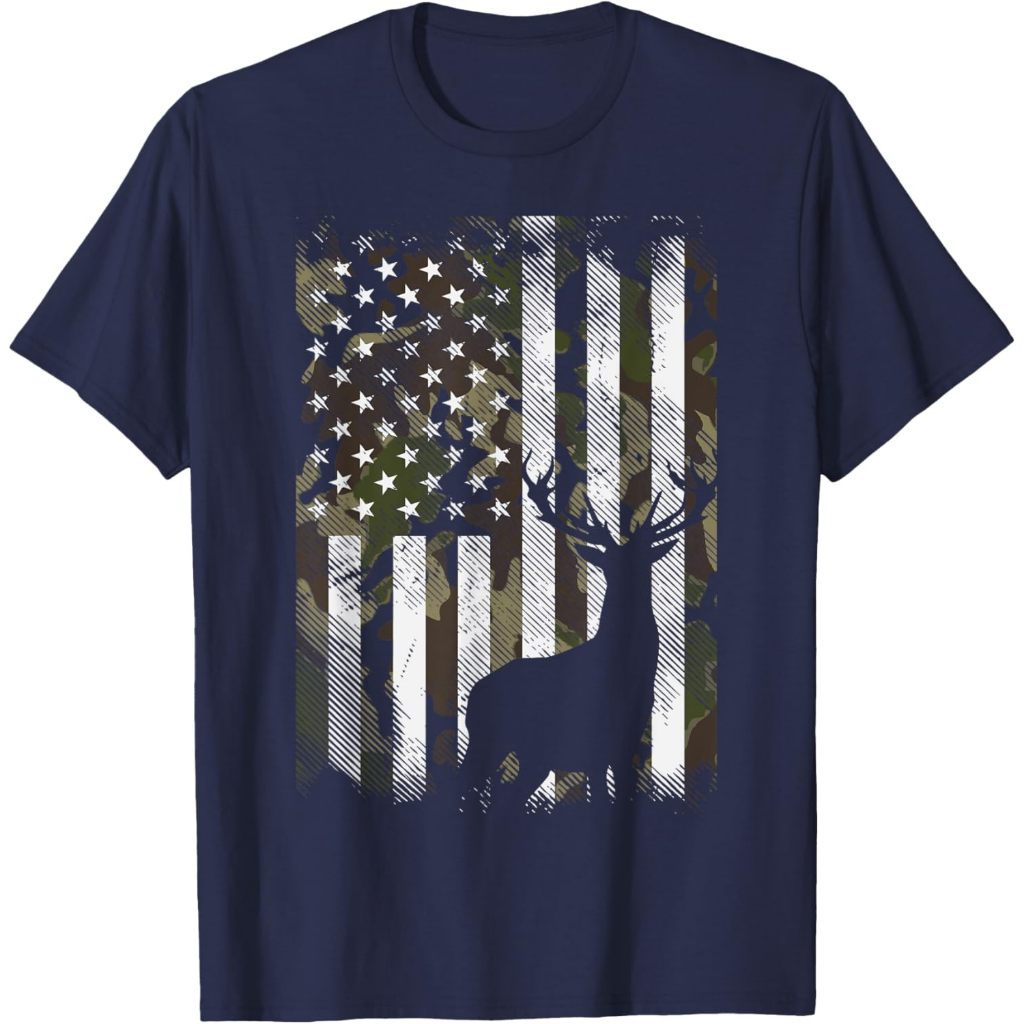 Baju Dewasa Camo US Flag Deer Elk Buck Camoflage Hunting Hunter Dad Gift Short Sleeve T-Shirt Fashio