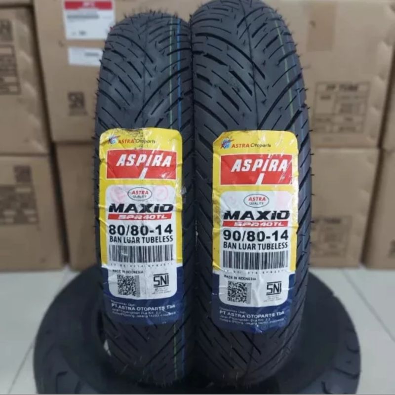 Paket Ban Depan Belakang Mio M3, Soul GT 80/80-14 dan 90/80-14 Aspira Maxio SPR40 Tubeless