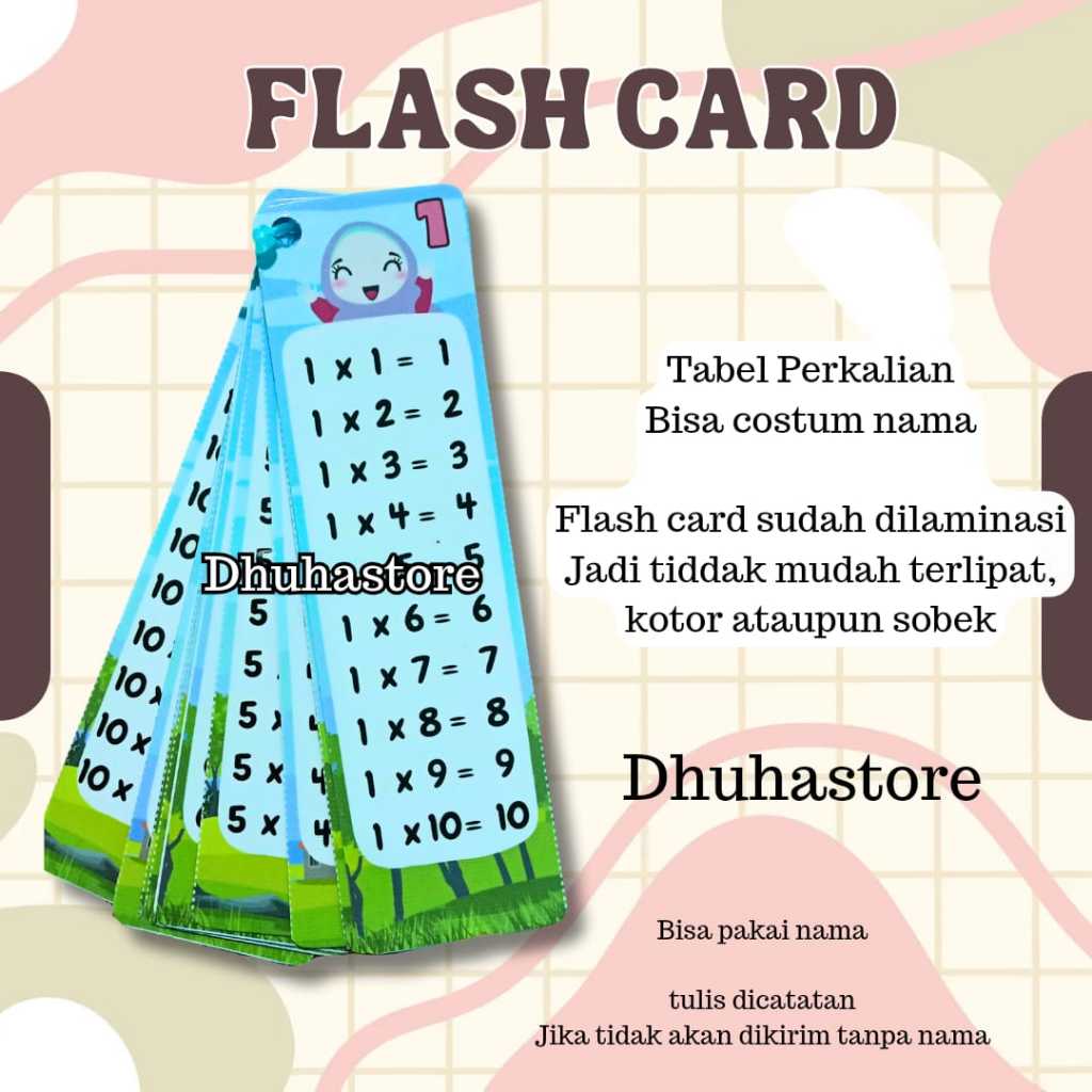 

Flash card perkalian Flash card lucu bisa costum nama