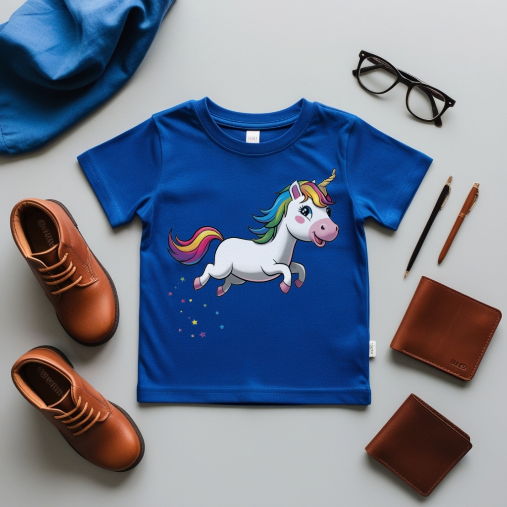 Baju Kaos Anak Perempuan Warna Biru Gambar Unicorn Kuda Poni 1-12 Tahun - Unicorn