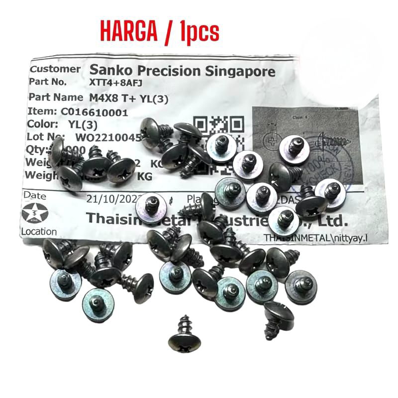 BOLT SKRUP M4 × 8 ORIGINAL / BAUT lancip  m4x8 kunci obeng kasar baut