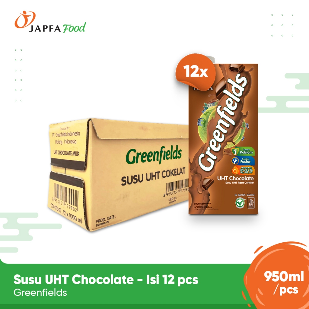 

Greenfields Susu UHT Chocolate 950ml - Paket Isi 12 - 100% Fresh Milk dari Greenfields Farm