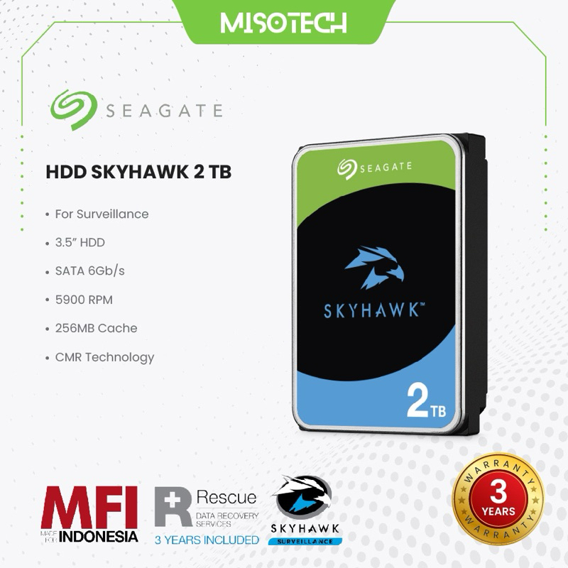 HARDDISK HDD SEAGATE SKYHAWK 2TB FOR CCTV SATA 3.5" GARANSI RESMI MFI