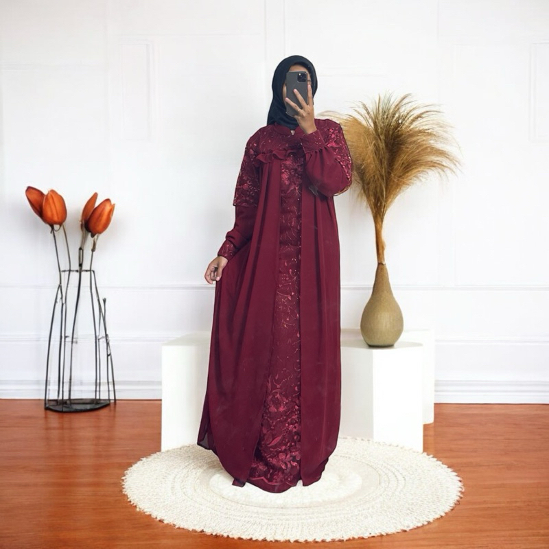 Gamis premium ceruty full furing earla #3 / dress pesta ori mudra terbaru / gamis aura ori mudra Mus