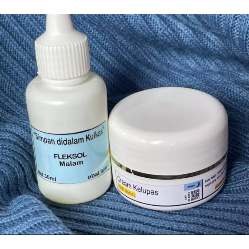 PAKET FLEK PENGELUPASAN / FLEKSOL + CREAM KELUPAS / PAKET AMPUH FLEK TEBAL UNTUK KULIT SUSAH PUTIH P