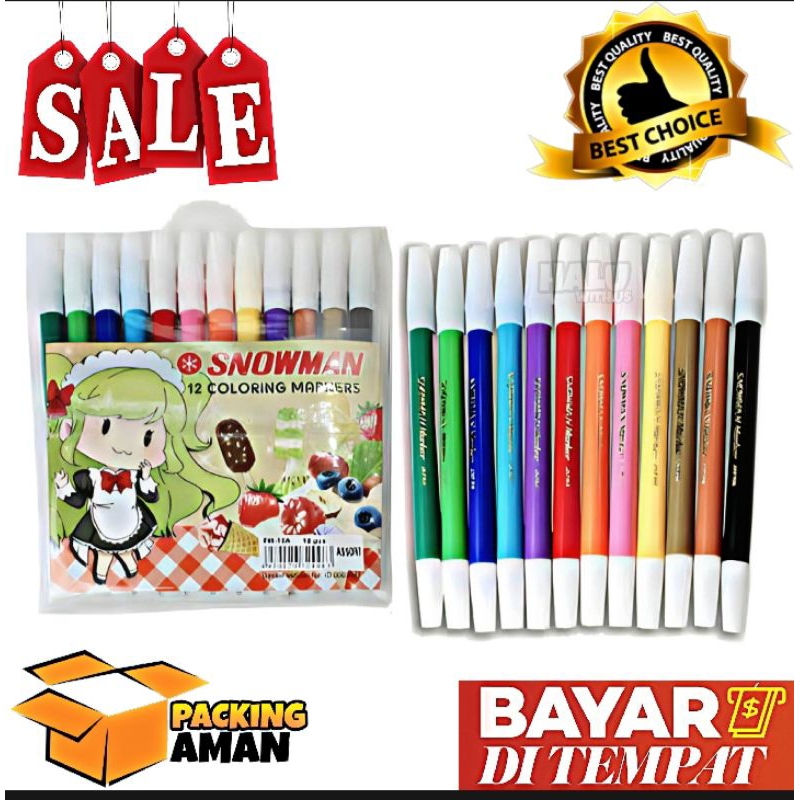 

(BISA COD) PROMO 1 Set Spidol Snowman 12 Warna / Colouring Pen PW-12A
