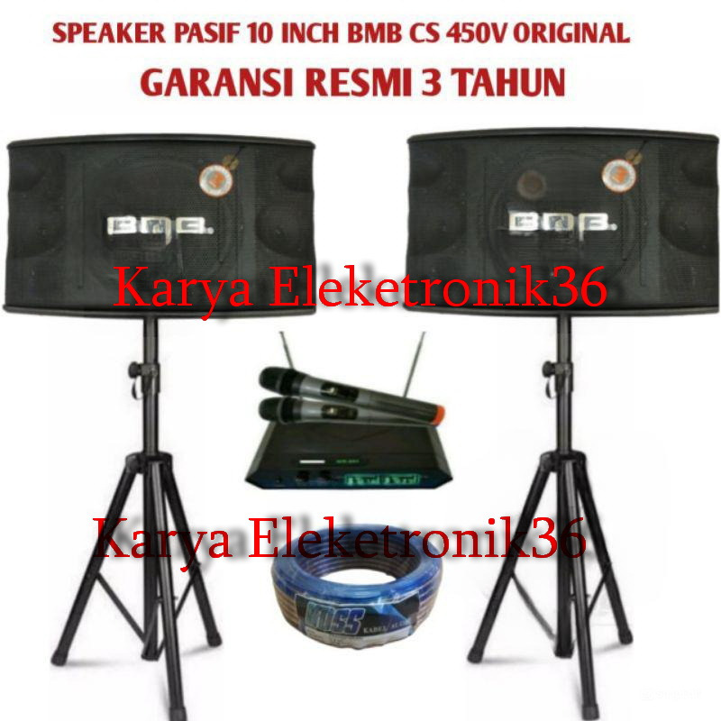 Speaker Pasif BMB CS450V 10 Inch Original BMB CS 450V Komplit Mic Wireless Shure Dan Stand speaker