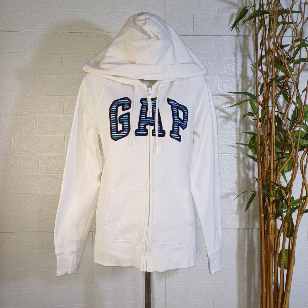 HOODIE GAP SCRIPT LOGO ORIGINAL, SIZE S (SECOND BRANDED) PUTIH BERSIH, HD0091
