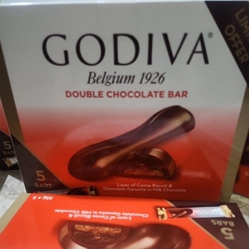 

GODIVA DOUBLE CHOCOLATE BAR isi 5 bars, weight 35g x 5 bars