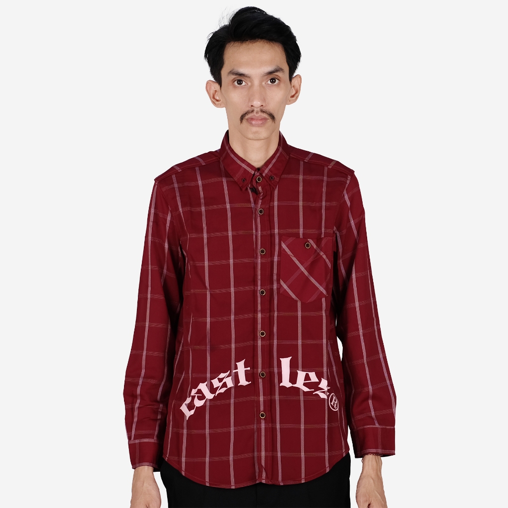 Castles.id Long Sleeve Flannel Tshirt Flanel Pria Brick M L XL