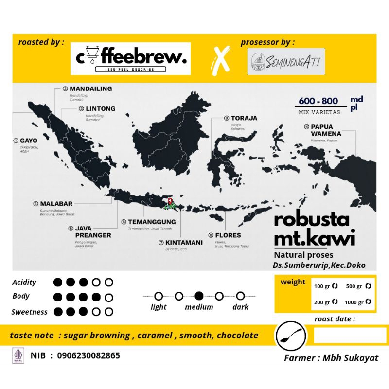 

Biji Kopi Mentah Robusta Khas Blitar Mt.Kawi 1000gr Bubuk/Biji