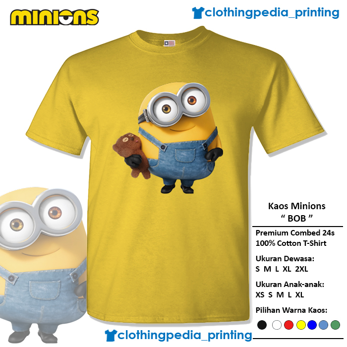 Kaos Despicable Me Bob The Minion Holding Teddy Bear Minions T-Shirt