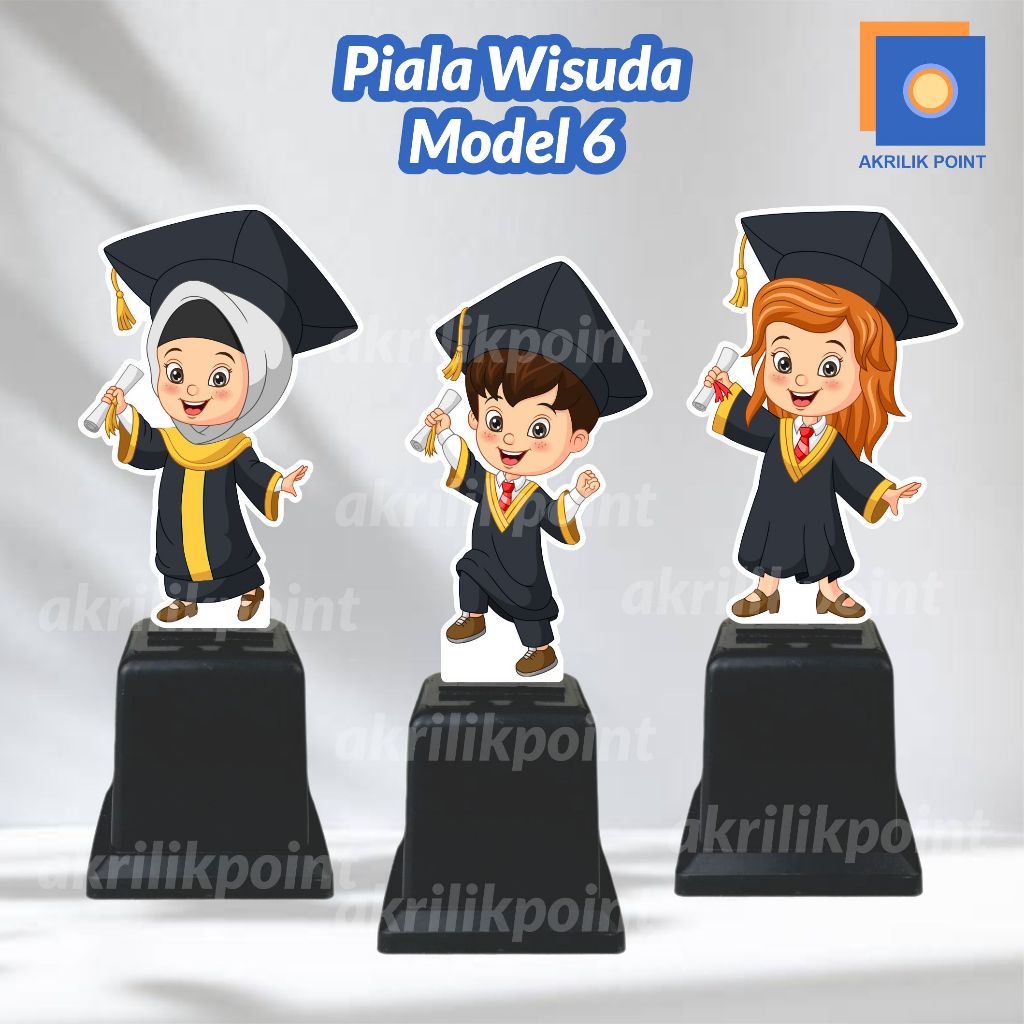 PIALA AKRILIK WISUDA ANAK TK SD Model 6 | Plakat Graduation Karakter Boneka Lucu Unik | Trophy Vande