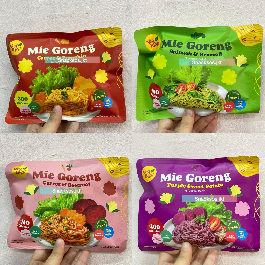 

VEGBY MIE GORENG SEHAT VEGAN BABY CARROT AND BEETROOT / PURPLE SWEET POTATO / CARROT AND PUMPKIN / SPINACH AND BROKOLI