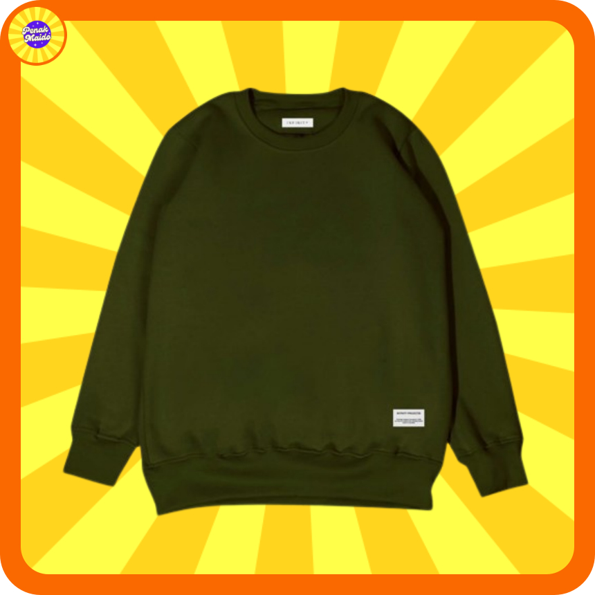 SWEATER CREWNECK PRIA WANITA POLOS OVERSIZE JUMBO BASIC KEREN UKURAN M L XL XXL WARNA HIJAU GELAP AR