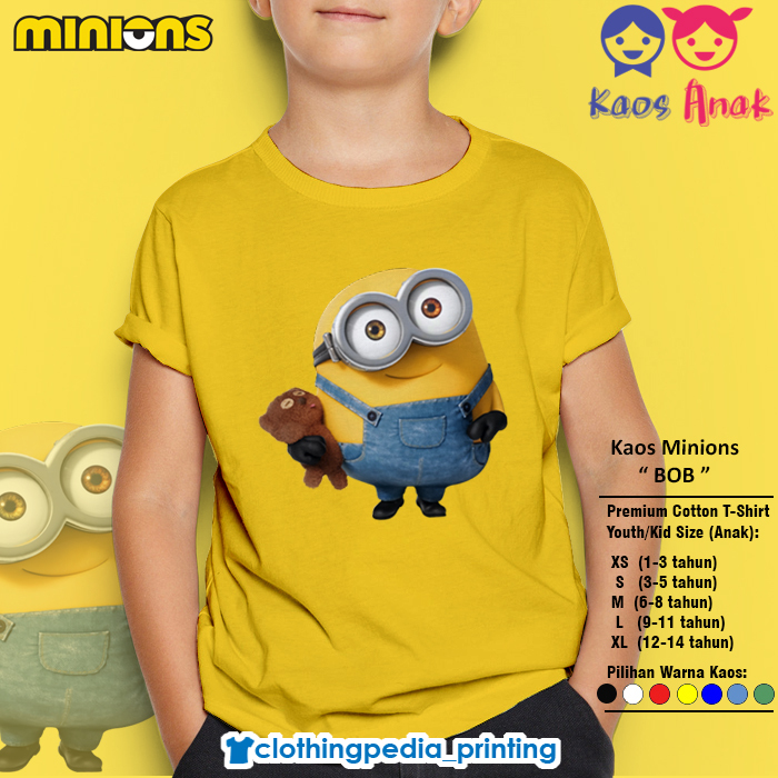 Kaos Anak Despicable Me Bob The Minion Holding Teddy Bear Kid T-Shirt