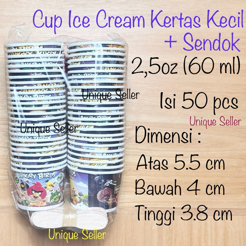 [Isi50] Cup Ice Cream Es Krim Kertas + Sendok 2,5oz 60ml / Paper Cup Es Krim Ice Cream 2.5 oz Kecil 