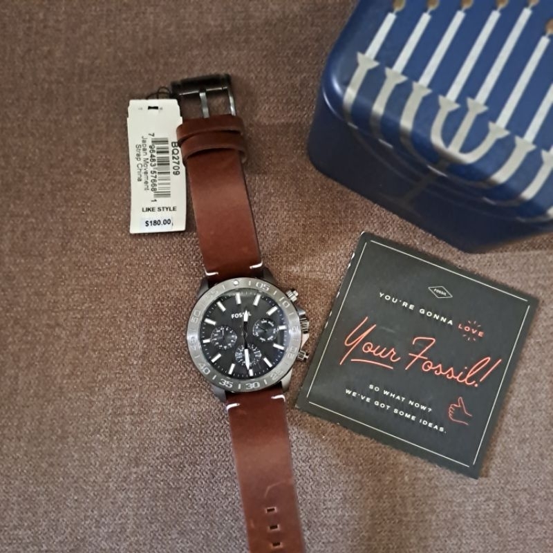 JAM TANGAN PRIA FOSSI-L BQ2709 BANNON BROWN LEATHER WATCH