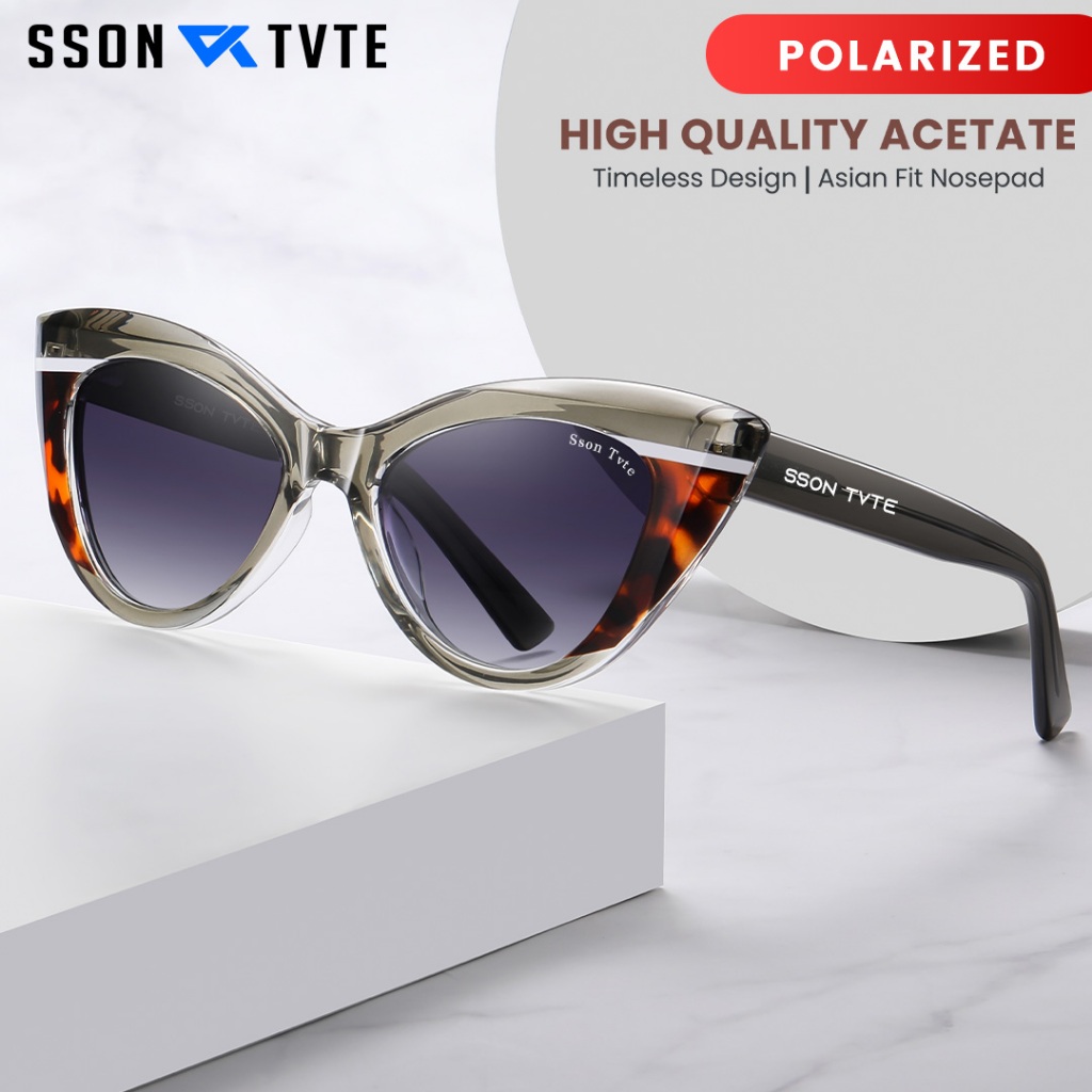 SSON TVTE Frame Kacamata Hitam Minus Polarized Sunglasses Pria Wanita Frame Cat Eye TR90 S26113
