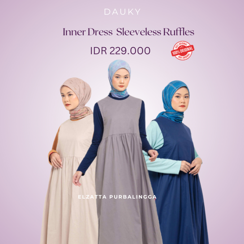 Inner Dress Sleeveless Ruffles Bahan Katun Wanita Muslim Dauky