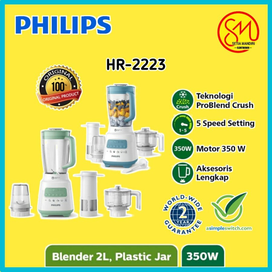 PHILIPS HR2223 HR2221 Blender 2L Plastik + Multi Accessory HR 2223 2221