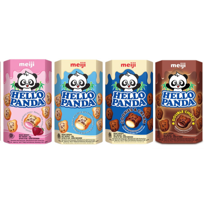 

Hello Panda Biskuit Double Choco , Strawberry , Cookies & Cream, Milk Cream 42 Gram