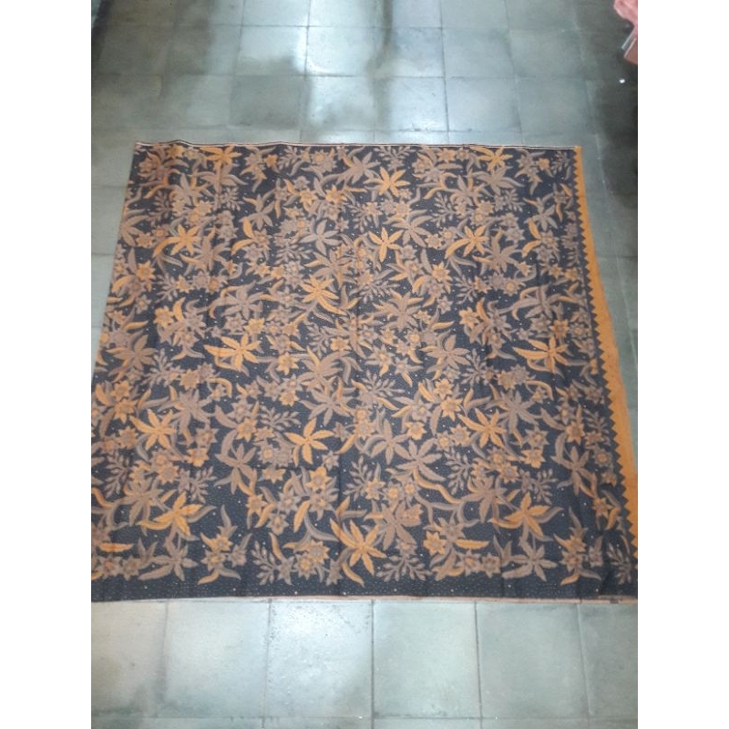 kain batik katun dobby premium motif abstrak daun hitam kuning