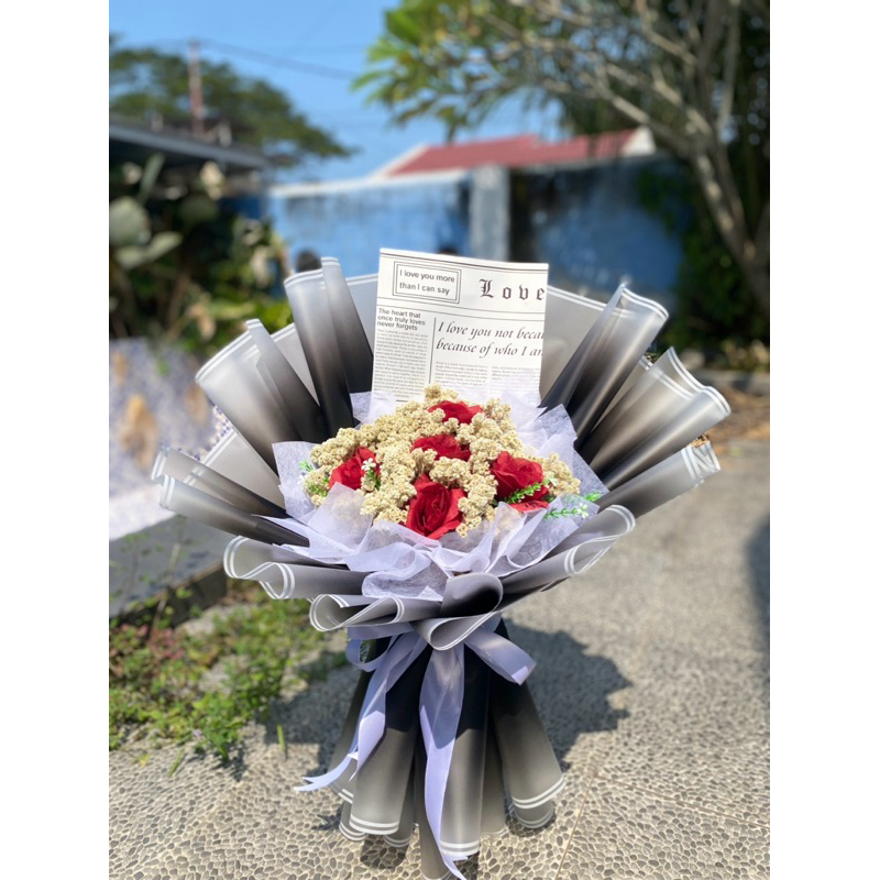 Buket Bunga Edelweiss mix Mawar Artificial||Flowerybouqet_